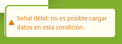 Aviso de que con señal débil no se pueden cargar datos