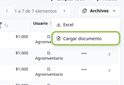 Archivos de guías: Excel y Cargar documento