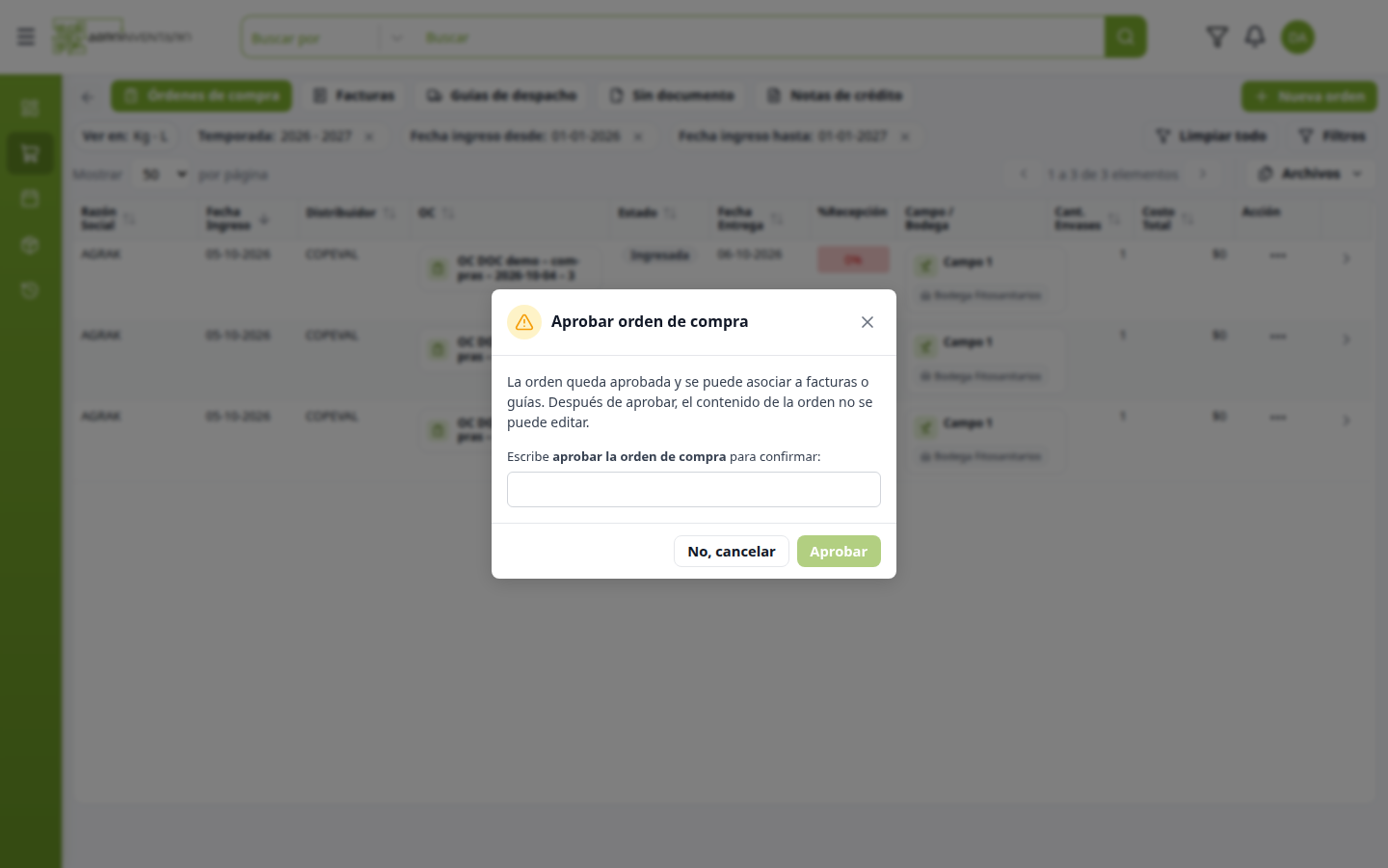 Confirmación para aprobar: hay que escribir la frase