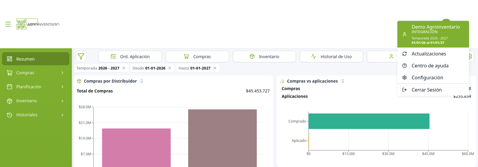 Menú de usuario con Configuración