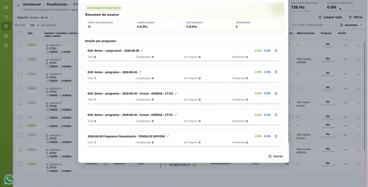 Modal Resumen de avance