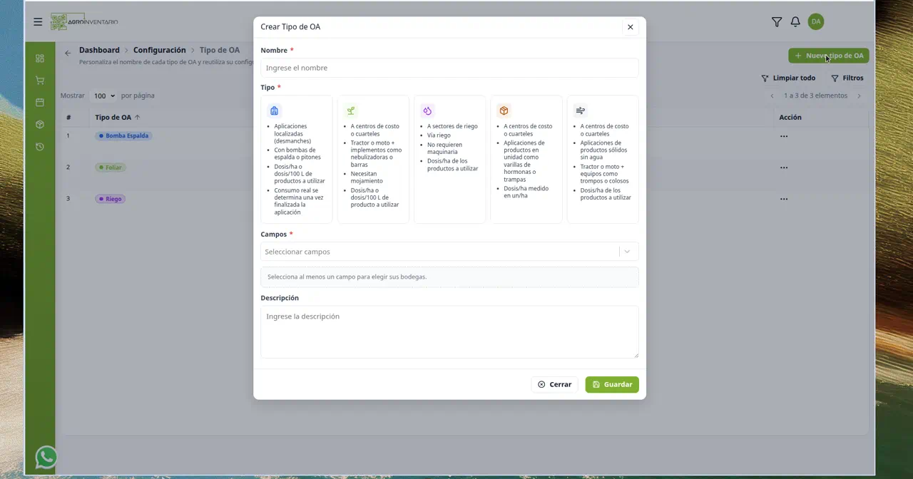Formulario Crear Tipo de OA