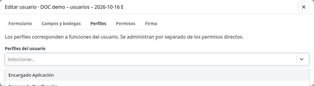 Perfil elegido, aparte de los permisos de pantalla